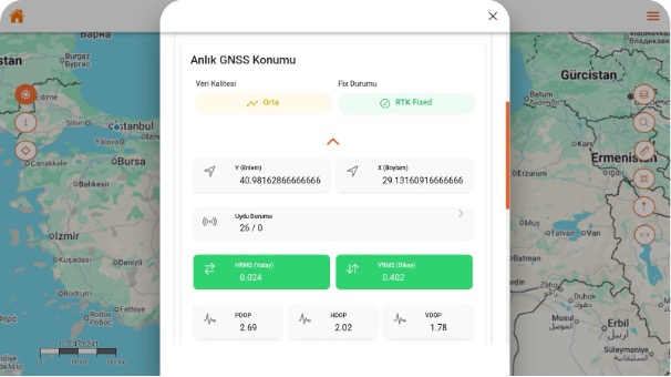 RTK Fixed Konum Ekranı